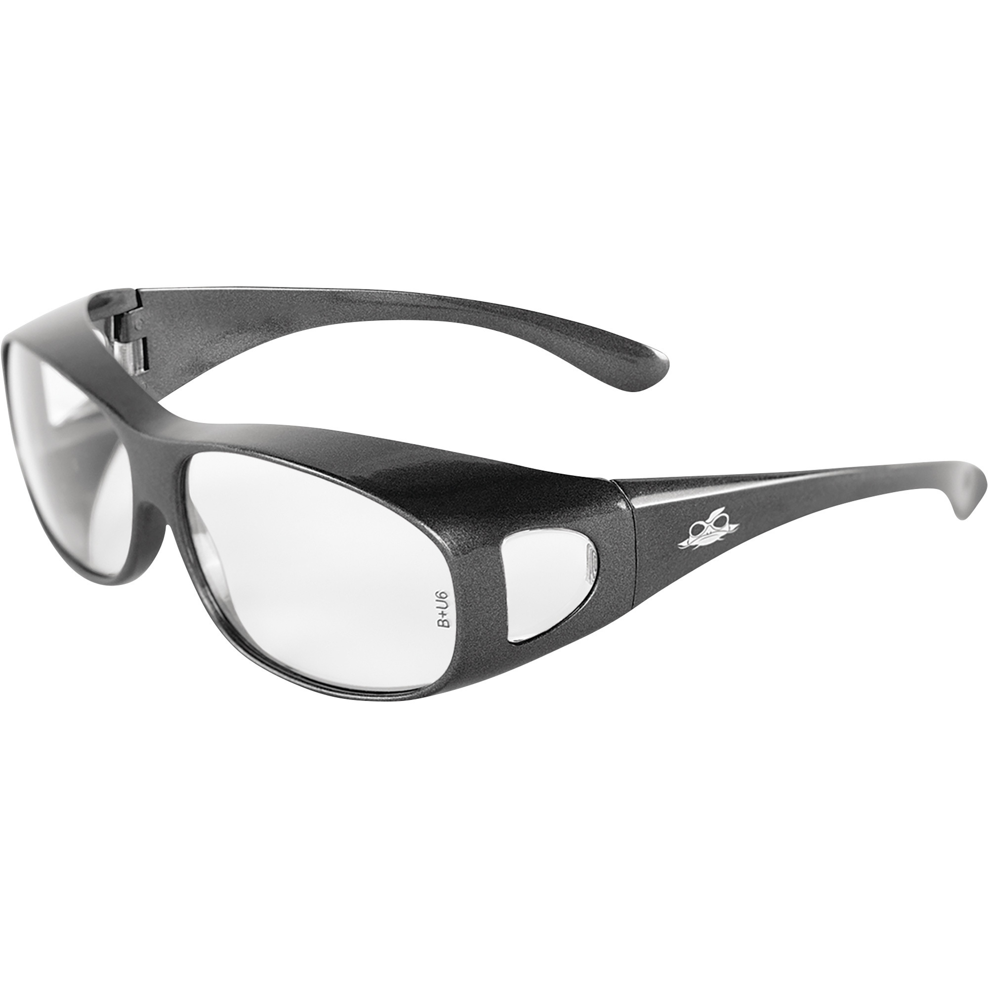 Bullhead Over the Glasses (OTG) Safety Glasses, 12 Pairs, Clear Lenses, Shiny Pearl Gray Frames, Model# BH291